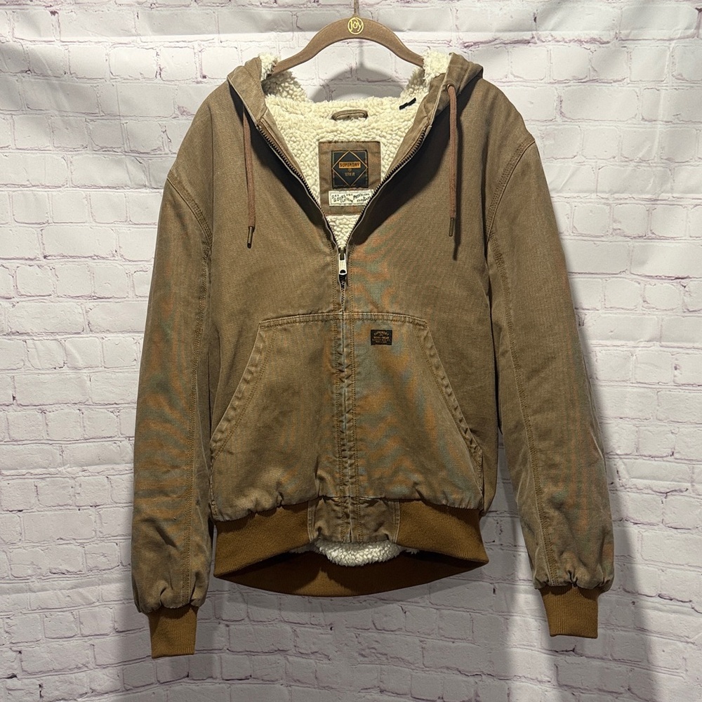 Superdry Tan Hooded‎ Sherpa insulated Men’s Utility Jacket Size Large